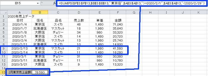 SUMIFS関数の応用した使い方