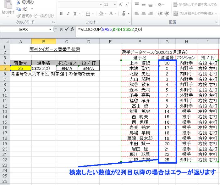 VLOOKUP関数を使う上での注意点